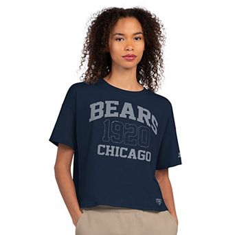 Women's Starter Navy Chicago Bears Rhinestone Boxy Cropped T-Shirt