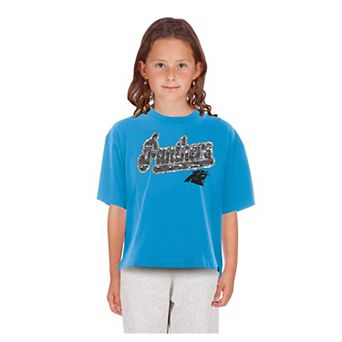 Girls Youth New Era Blue Carolina Panthers Flip Sequin Boxy T-Shirt