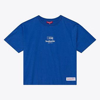Women's Mitchell & Ness Royal Seattle Seahawks Core Essentials Micro Logo Boxy Crop T-Shirt
