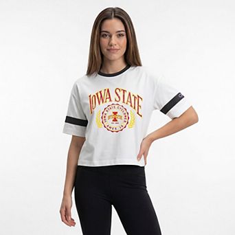 Women's Champion White Iowa State Cyclones Striped Ringer T-Shirt