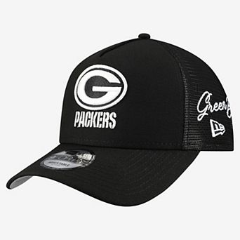 Men's New Era Black Green Bay Packers City Script 9FORTY A-Frame Adjustable Hat