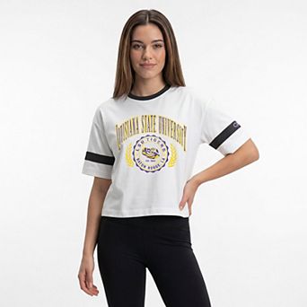 Women's Champion White LSU Tigers Striped Ringer T-Shirt