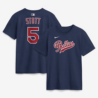 Men's Nike Bryson Stott Navy Philadelphia Phillies 2026 Field of Dreams Name & Number T-Shirt
