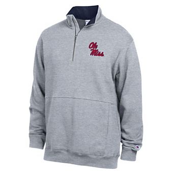 Men's Champion Heather Gray Ole Miss Rebels Fleece Quarter-Zip Pullover