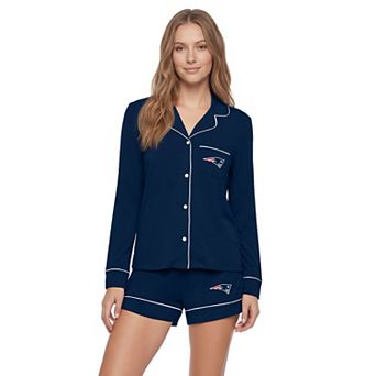 Women's Concepts Sport Navy New England Patriots Medley Long Sleeve Button-Up and Shorts Sleep Set