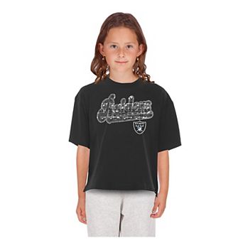 Girls Youth New Era Black Las Vegas Raiders Flip Sequin Boxy T-Shirt