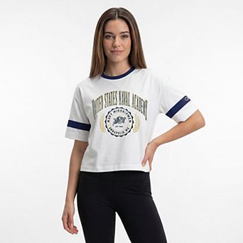 Women's Champion White Navy Midshipmen Striped Ringer T-Shirt