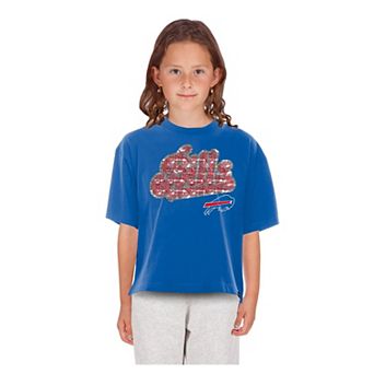 Girls Youth New Era Royal Buffalo Bills Flip Sequin Boxy T-Shirt