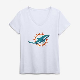 Women's Logo Athletic White Miami Dolphins Primary Logo V-Neck T-Shirt