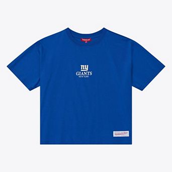 Women's Mitchell & Ness Royal New York Giants Core Essentials Micro Logo Boxy Crop T-Shirt