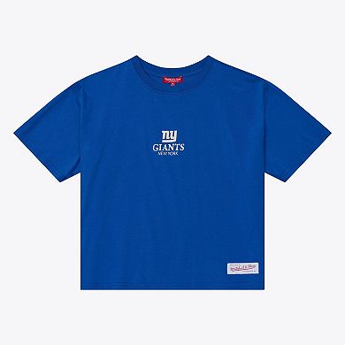 Women's Mitchell & Ness Royal New York Giants Core Essentials Micro Logo Boxy Crop T-Shirt