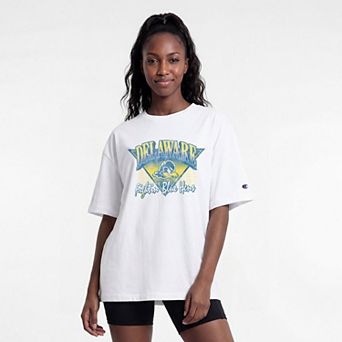 Women's Champion White Delaware Fightin' Blue Hens Retro Oversized T-Shirt