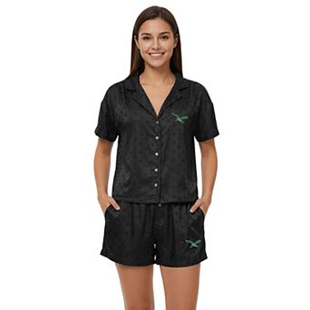 Women's Concepts Sport Black Philadelphia Eagles Wink Dot Satin Jacquard Sleep Set