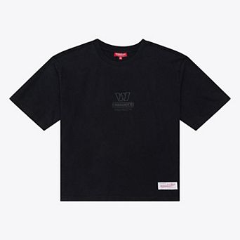Women's Mitchell & Ness Black Washington Commanders Core Essentials Micro Logo Boxy Crop T-Shirt