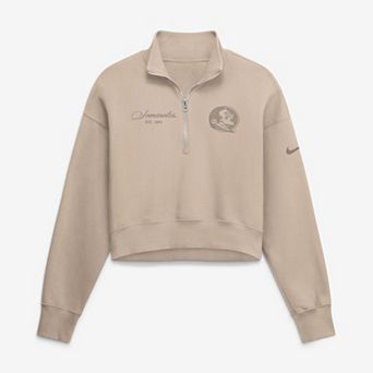 Women's Nike Tan Florida State Seminoles Neutral Stance Collection Oversized Phoenix Fleece Cropped Quarter-Zip Sweatshirt