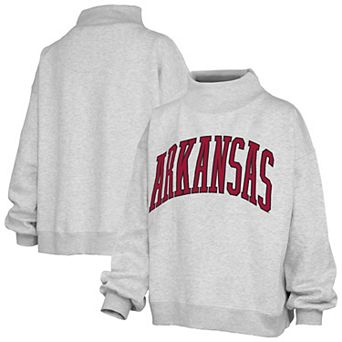 Women's Pressbox Gray Arkansas Razorbacks Oversized Nelson Mock Neck Sweatshirt