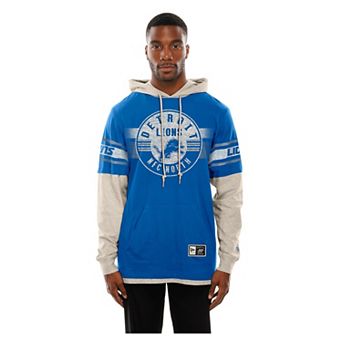 Men's New Era Blue Detroit Lions Twofer Layered Long Sleeve Hoodie T-Shirt