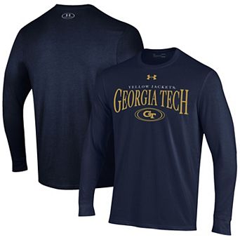 Men's Under Armour Navy Georgia Tech Yellow Jackets 2026 Sideline Performance Cotton Long Sleeve T-Shirt