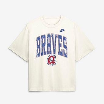 Women's Nike Cream Atlanta Braves Arched Distressed Boxy T-Shirt