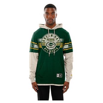 Men's New Era Green Green Bay Packers Twofer Layered Long Sleeve Hoodie T-Shirt