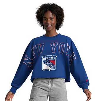 Women's Starter Royal New York Rangers Bleachers Cropped Drop Shoulder Sweatshirt