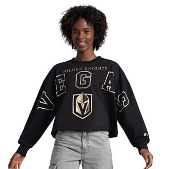 Women's Starter Black Vegas Golden Knights Bleachers Cropped Drop Shoulder Sweatshirt