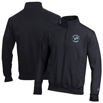 Men's Champion Black Detroit Lions Powerblend Quarter-Zip Pullover