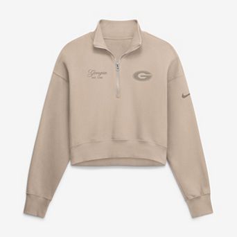 Women's Nike Tan Georgia Bulldogs Neutral Stance Collection Oversized Phoenix Fleece Cropped Quarter-Zip Sweatshirt