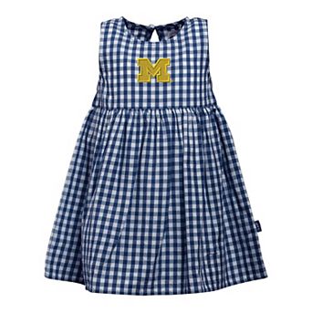 Girls Infant Garb Navy Michigan Wolverines Loren Gingham Dress