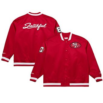 Men's Mitchell & Ness Scarlet San Francisco 49ers 80th Anniversary Heavyweight Satin Full-Snap Jacket