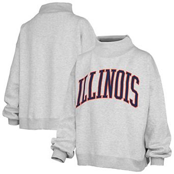 Women's Pressbox Gray Illinois Fighting Illini Oversized Nelson Mock Neck Sweatshirt