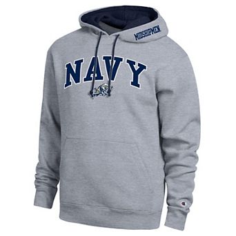 Men's Champion Heather Gray Navy Midshipmen Arch Tackle Twill Hoodie