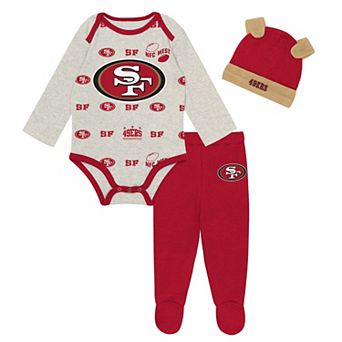 Newborn Outerstuff Heather Gray San Francisco 49ers Huddles & Giggles 3 pc Pant and Hat Set