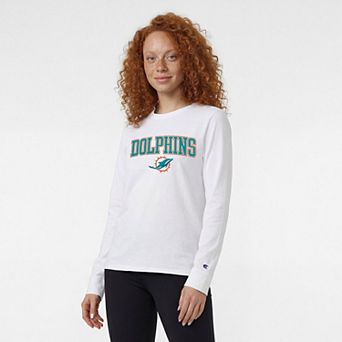 Women's Champion White Miami Dolphins Core Logo Long Sleeve T-Shirt