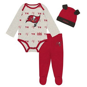 Newborn Outerstuff Heather Gray Tampa Bay Buccaneers Huddles & Giggles 3 pc Pant and Hat Set