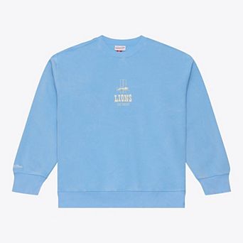 Men's Mitchell & Ness Light Blue Detroit Lions Micro Logo Fleece Sweatshirt