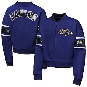 Girls Youth Outerstuff Purple Baltimore Ravens MVP Full-Zip Sequin Bomber Jacket