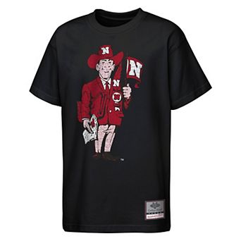 Youth Mitchell & Ness Black Nebraska Huskers Big Face Mascot T-Shirt