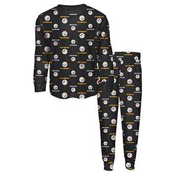 Youth Outerstuff Black Pittsburgh Steelers All-Over-Print Long Sleeve T-Shirt and Pants Sleep Set