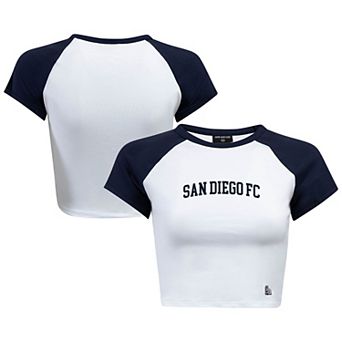 Women's Hype and Vice White San Diego FC Home Run Cropped Raglan T-Shirt