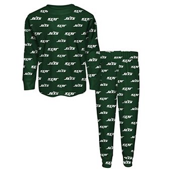 Youth Outerstuff Green New York Jets All-Over-Print Long Sleeve T-Shirt and Pants Sleep Set