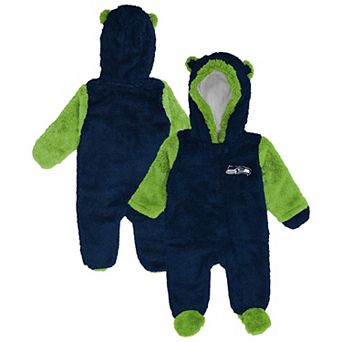 Newborn Outerstuff College Navy Seattle Seahawks Teddy Fleece Bunting Full-Zip Sleeper