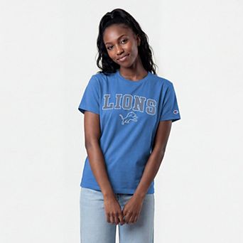 Women's Champion Blue Detroit Lions Arched Over Logo T-Shirt
