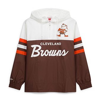 Men's Mitchell & Ness Brown Cleveland Browns Head Coach Anorak Quarter-Zip Windbreaker Jacket