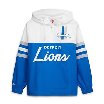Men's Mitchell & Ness Blue Detroit Lions Head Coach Anorak Quarter-Zip Windbreaker Jacket