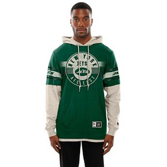 Men's New Era Green New York Jets Twofer Layered Long Sleeve Hoodie T-Shirt