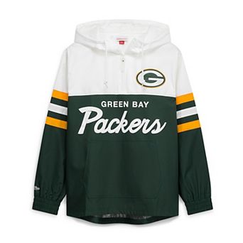 Men's Mitchell & Ness Green Green Bay Packers Head Coach Anorak Quarter-Zip Windbreaker Jacket
