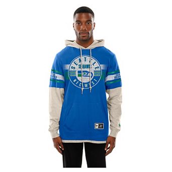 Men's New Era Royal Seattle Seahawks Twofer Layered Long Sleeve Hoodie T-Shirt