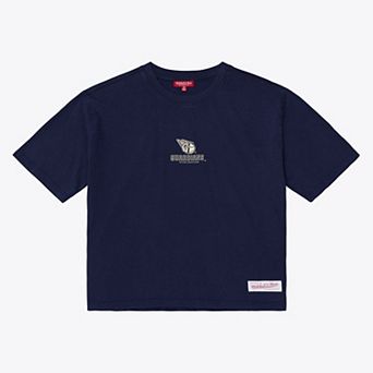 Women's Mitchell & Ness Navy Cleveland Guardians Core Essentials Boxy Crop T-Shirt