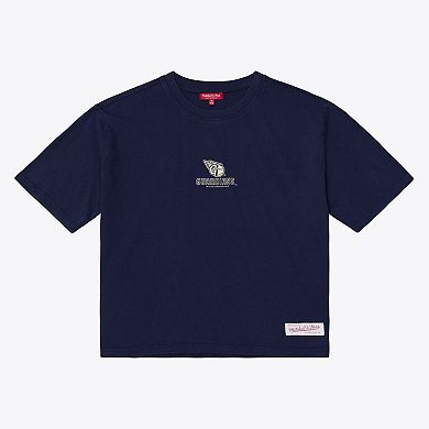 Women's Mitchell & Ness Navy Cleveland Guardians Core Essentials Boxy Crop T-Shirt